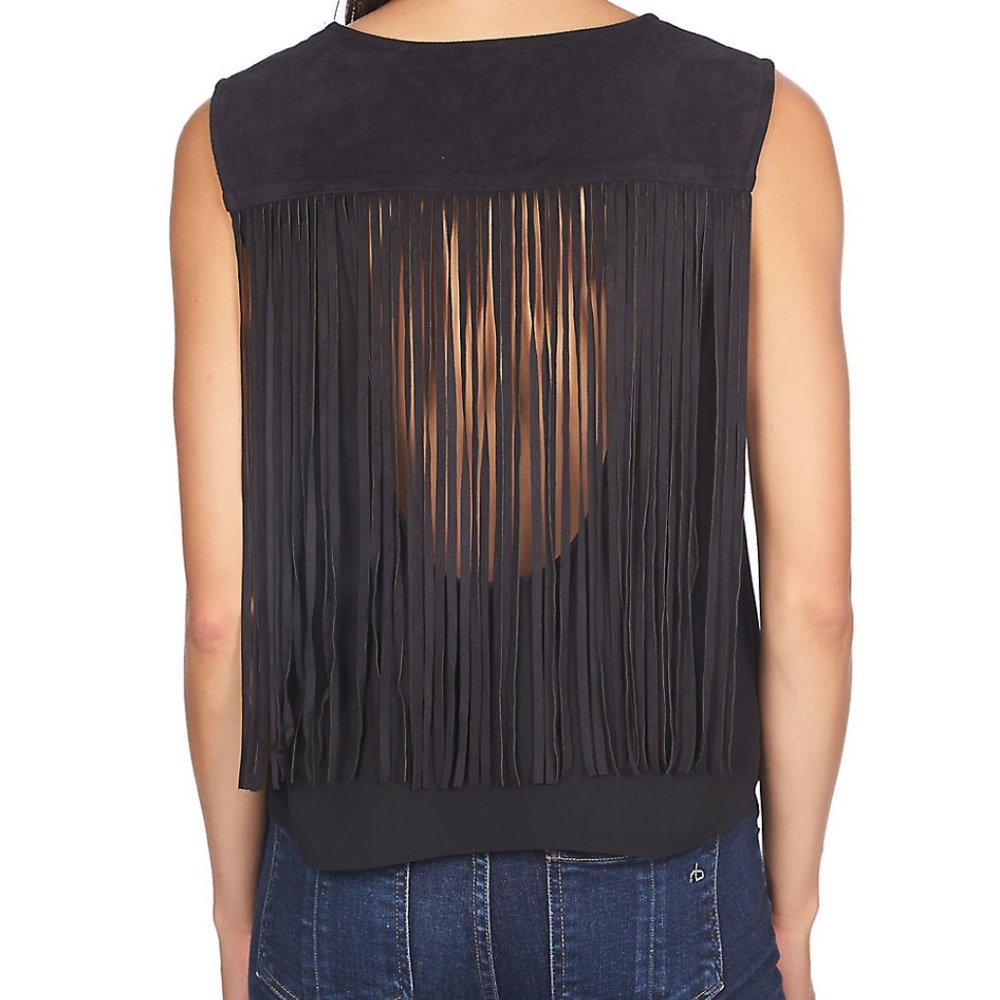 Suede Fringe Back Black Tank Top 1.STATE Festival